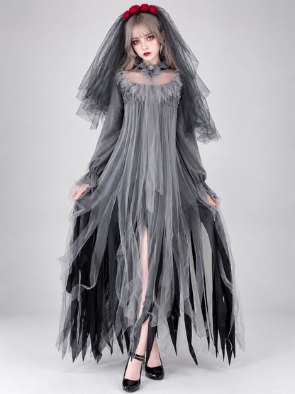 Carnival Costume with Veil, Spider, and Flowers