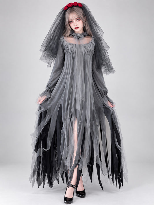 Carnival Costume with Veil, Spider, and Flowers