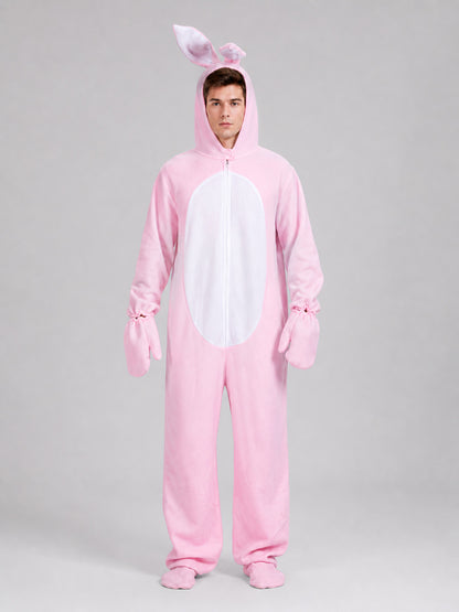 One-Piece Rabbit Costume with Hood and Ears front view