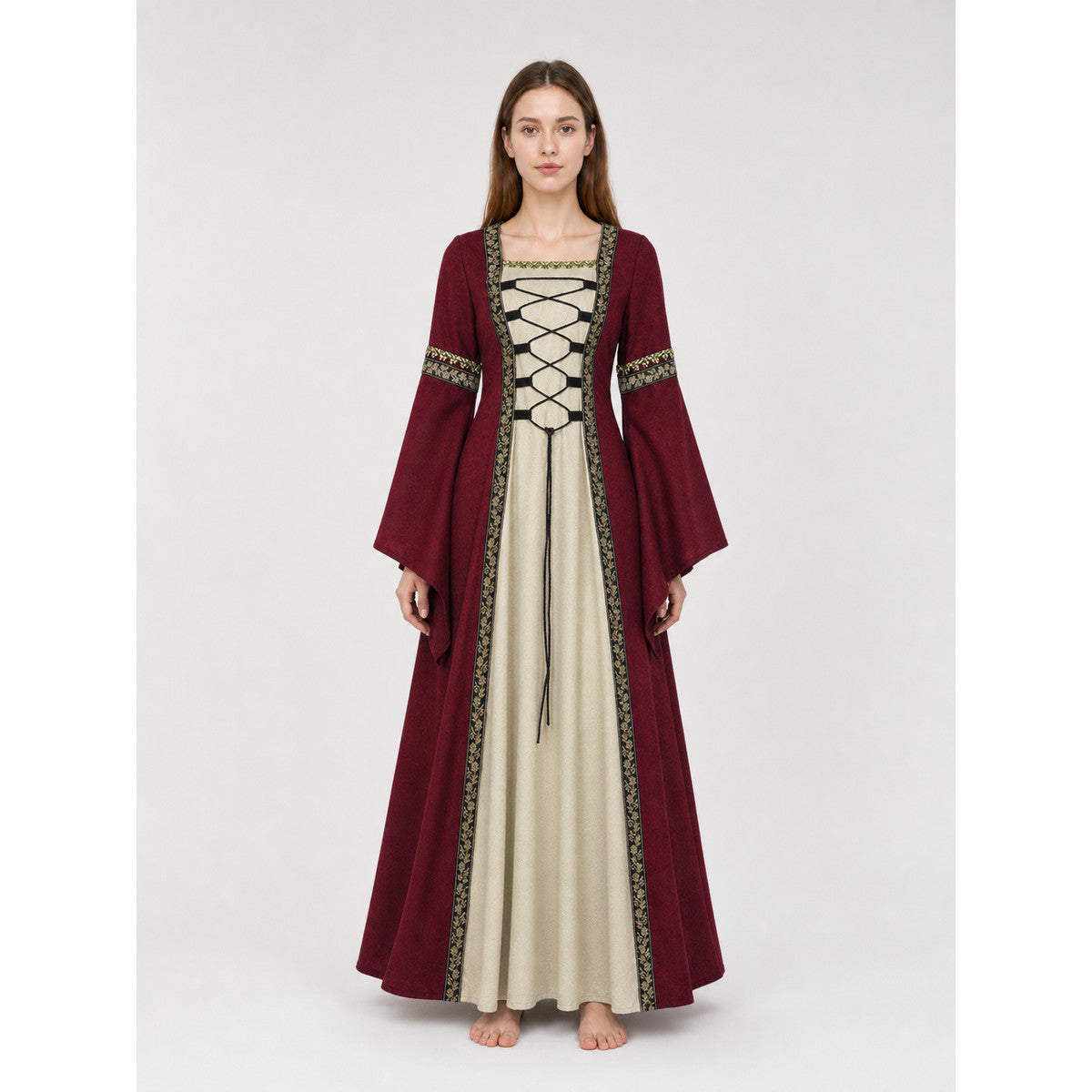 Long Medieval Dress with Flared Sleeves