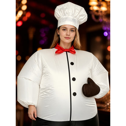 Unisex Classic Chef Costume Set with Hat, Necktie and Gloves on-model view