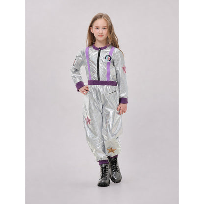 Silver Astronaut Costume with Purple Detailing