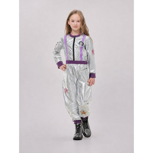 Silver Astronaut Costume with Purple Detailing