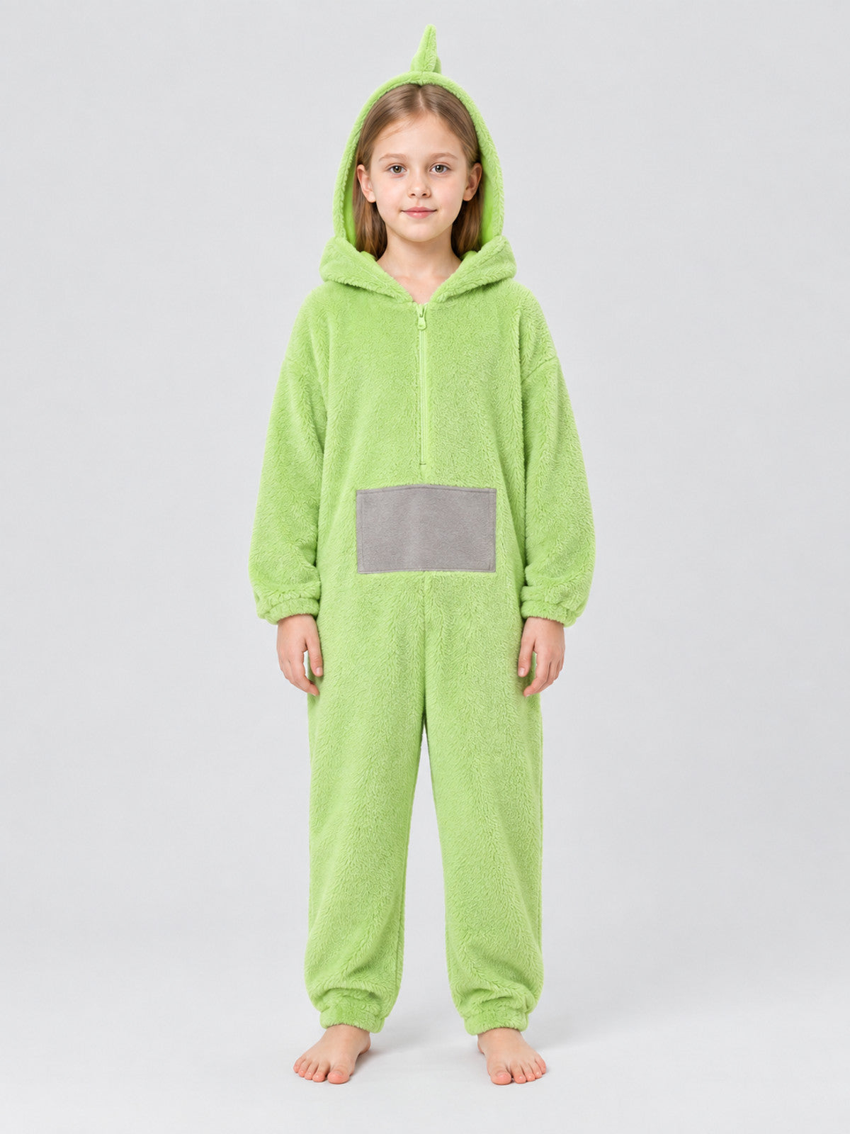Light Green Flannel Hooded Pajama Jumpsuit