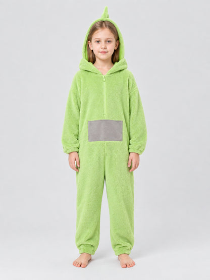 Light Green Flannel Hooded Pajama Jumpsuit