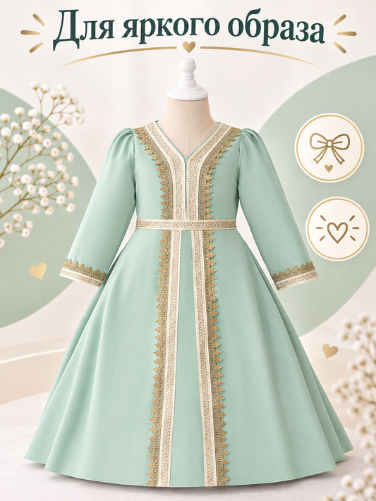 Girls' Dressy Mint Green Long Sleeve Dress