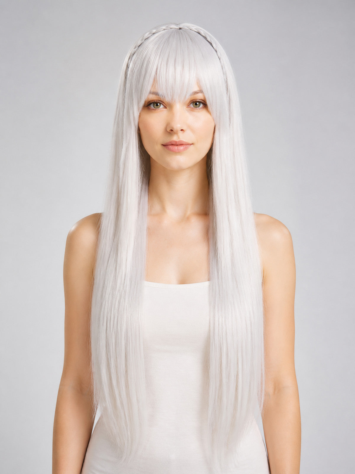 Long Silver Cosplay Wig with Bangs main product view