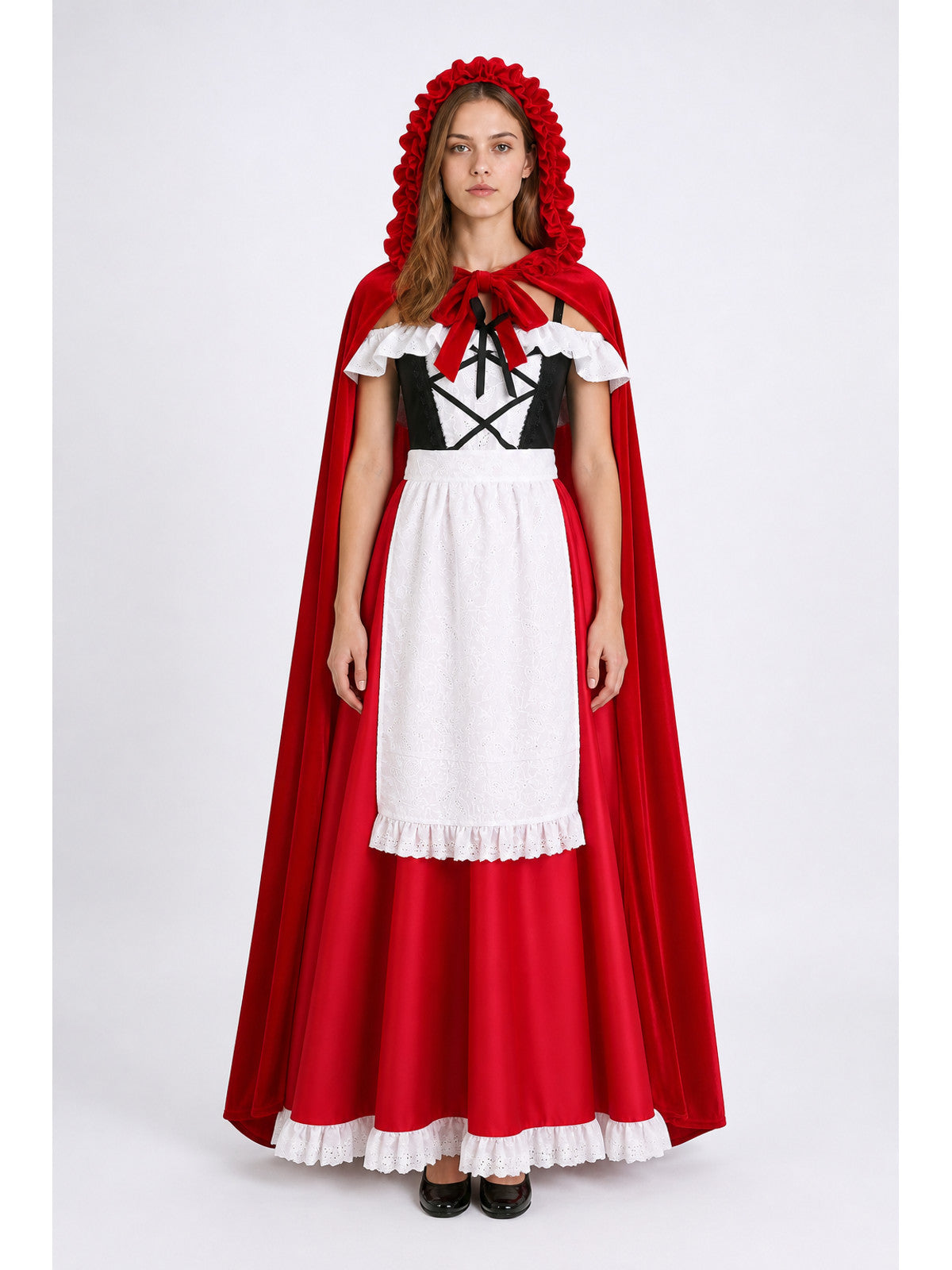 Red Dress with Hooded Cape and Lace main product view