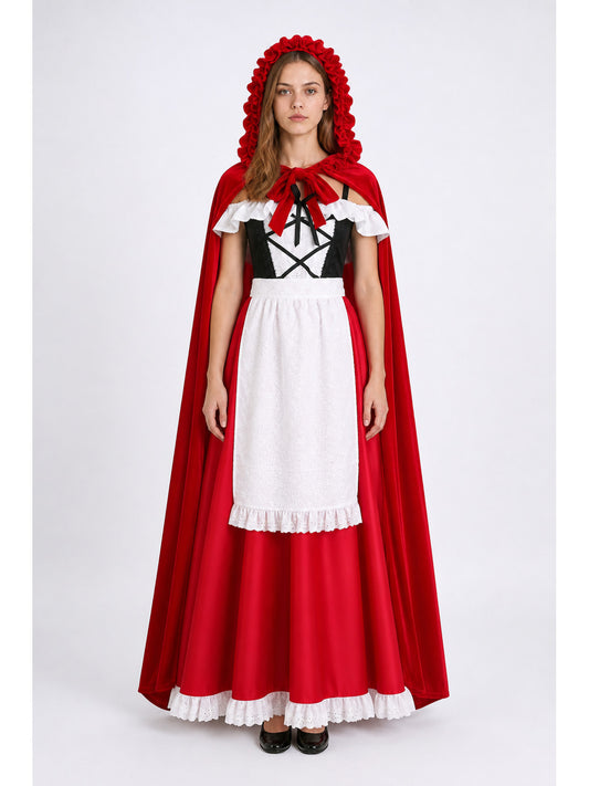 Red Dress with Hooded Cape and Lace main product view