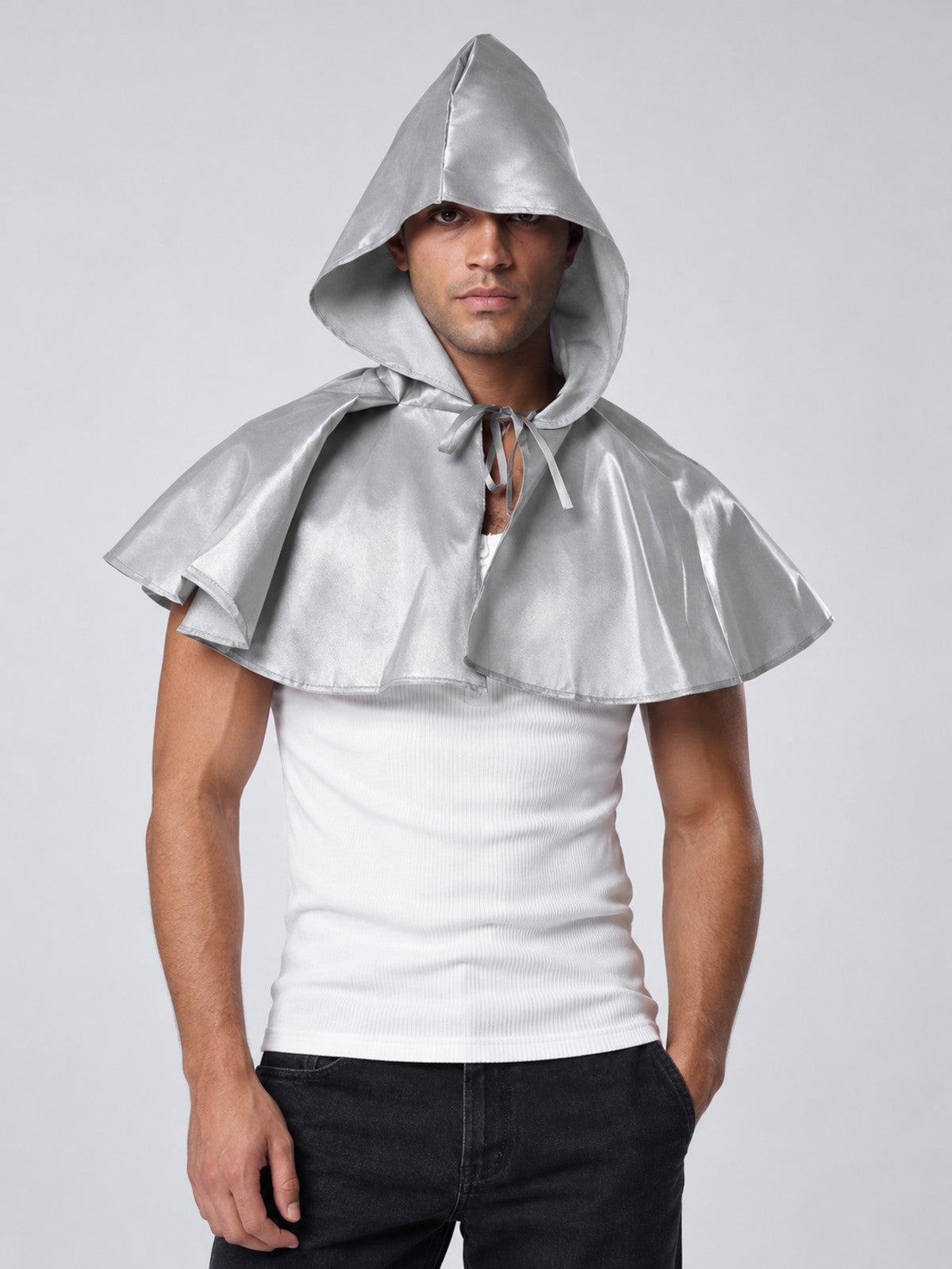 Silver Shiny Hooded Carnival Cape