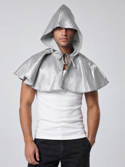 Silver Shiny Hooded Carnival Cape