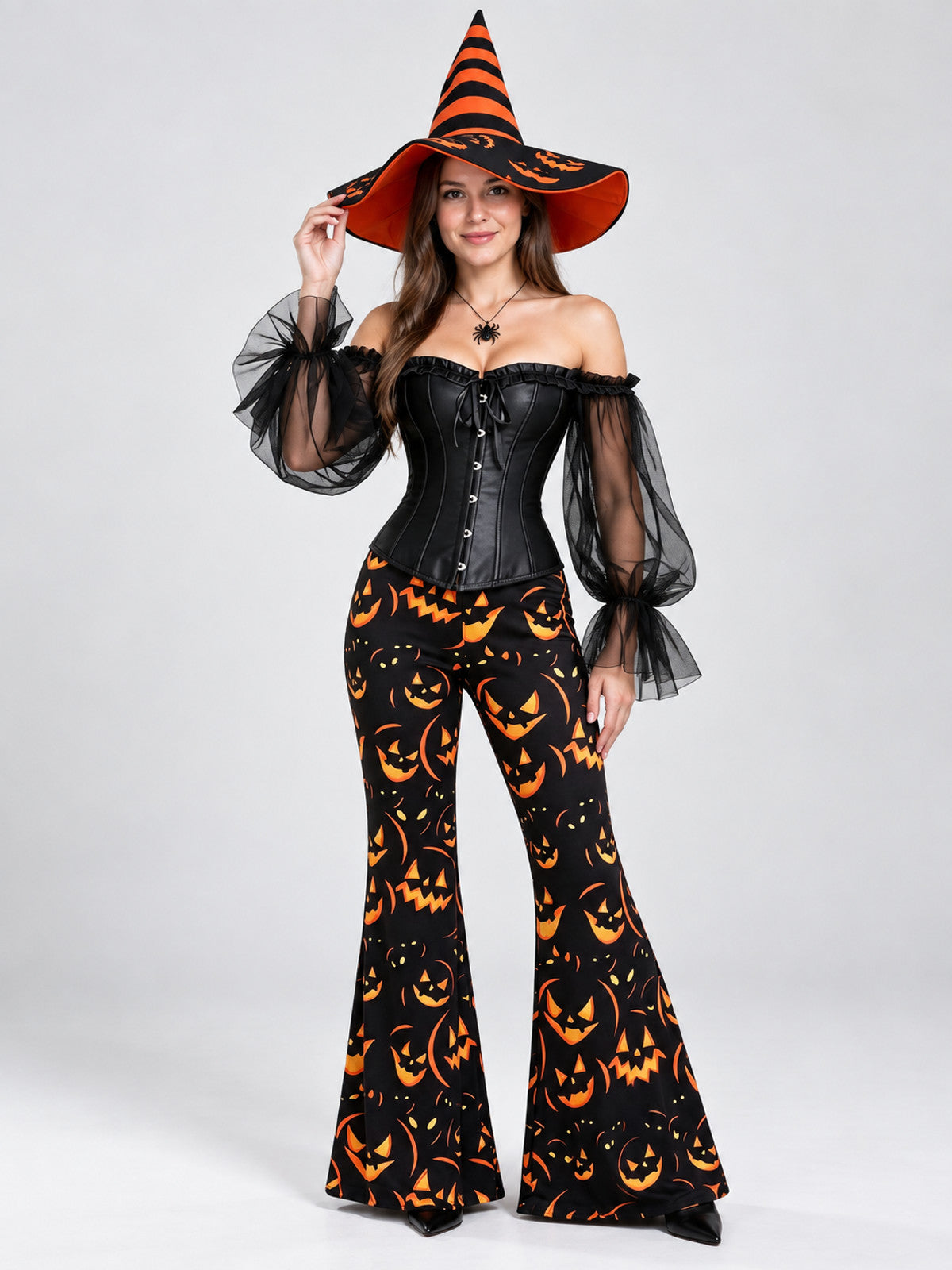 Halloween Witch Costume: Corset, Pants, Hat, Necklace