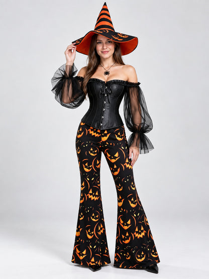 Halloween Witch Costume: Corset, Pants, Hat, Necklace