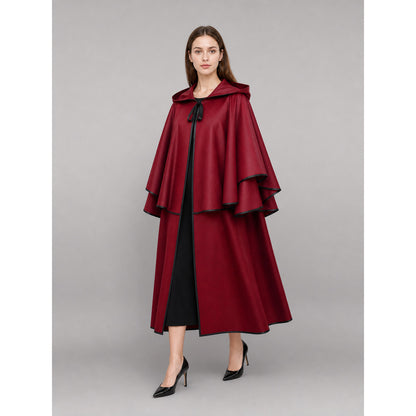 Long Burgundy Carnival Cloak with Hood