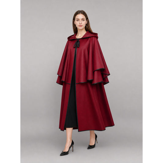 Long Burgundy Carnival Cloak with Hood