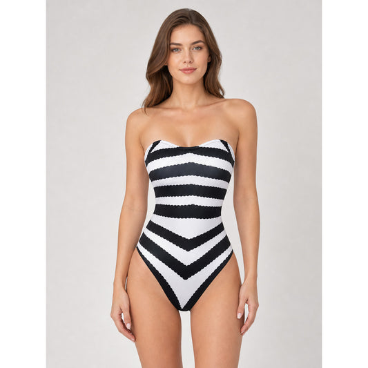 Barbie-Style Cosplay Swimsuit, Black and White Stripes