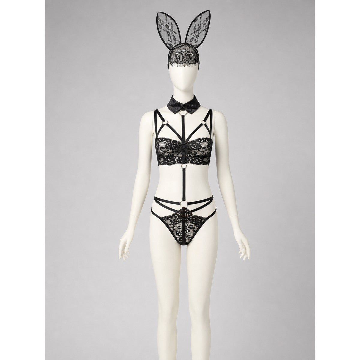 Lace Bunny Costume with Ears and Decorative Straps