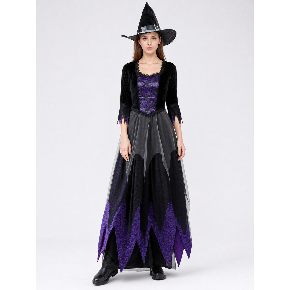Costume Dress with Layered Skirt and Lace on-model view