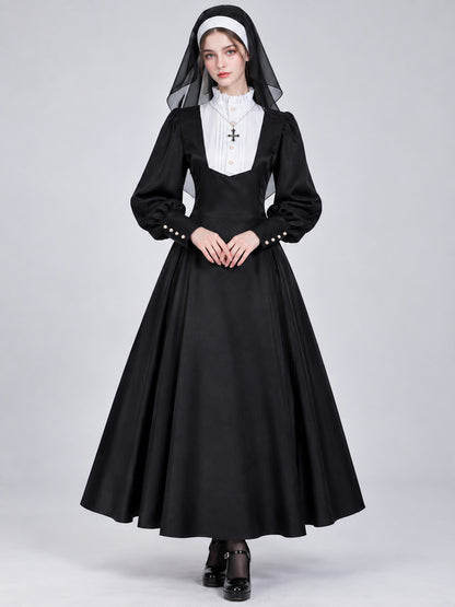 Black Nun Costume with White Insert and Cross
