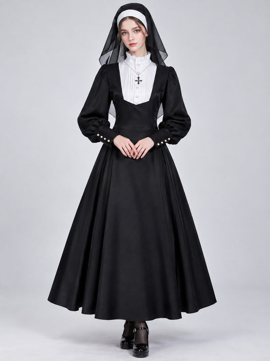 Black Nun Costume with White Insert and Cross