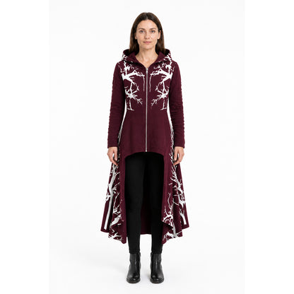 Wine-Colored Hooded Cloak with Branch Print for Halloween main product view