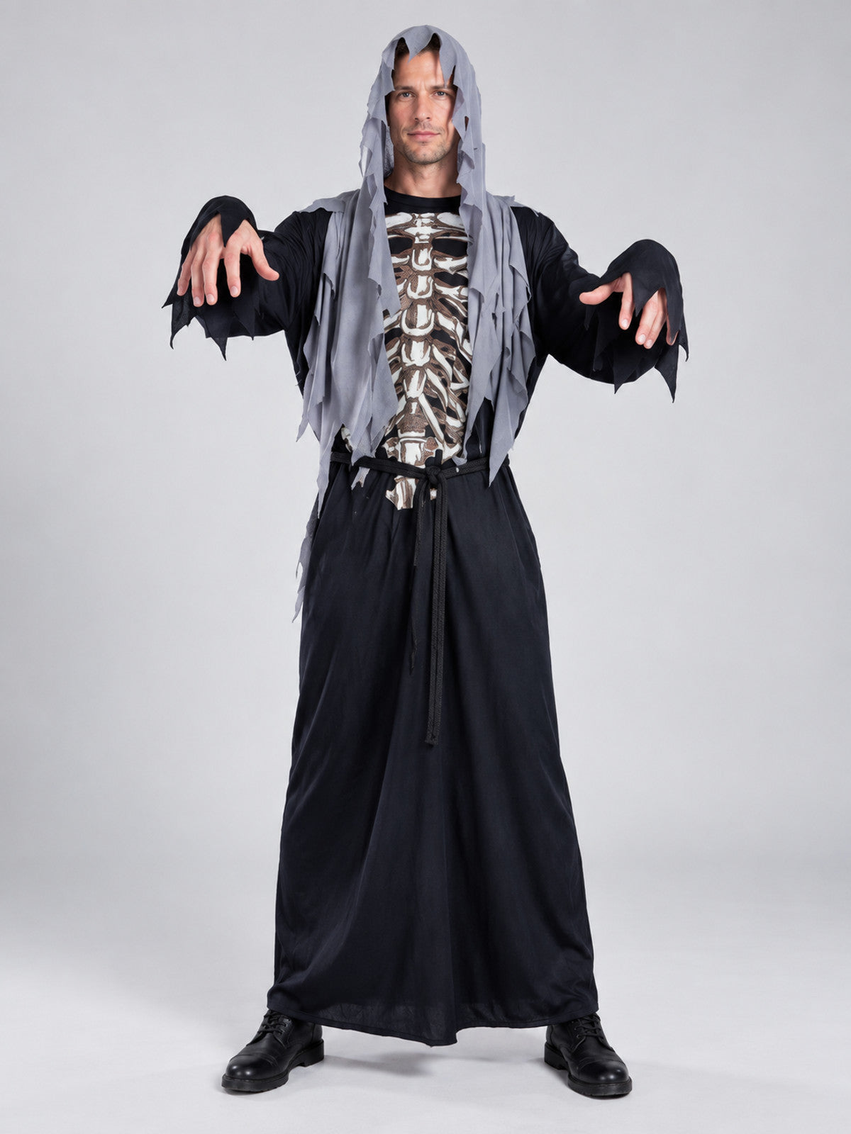 Vampire Halloween Costume with Hood and Skeleton Print