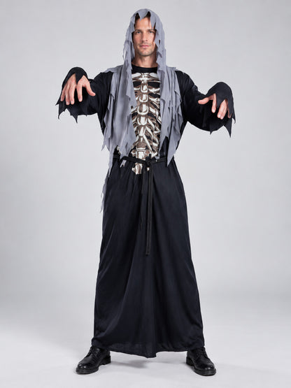 Vampire Halloween Costume with Hood and Skeleton Print