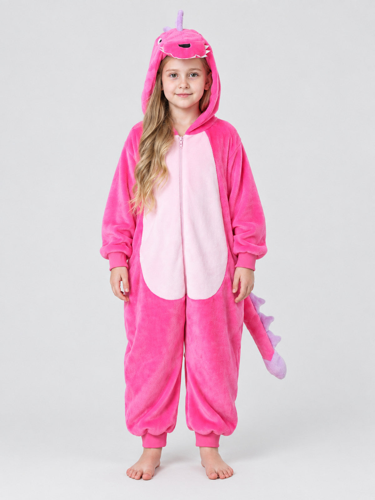 Bright Pink Kigurumi Jumpsuit with Hood and Spikes