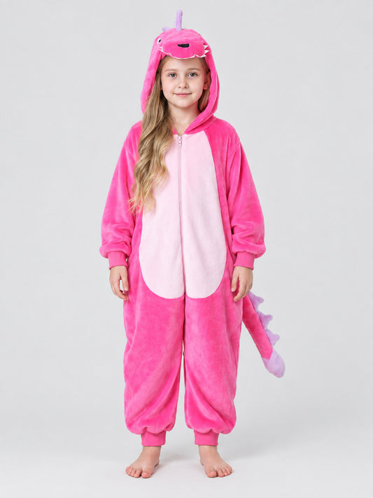 Bright Pink Kigurumi Jumpsuit with Hood and Spikes