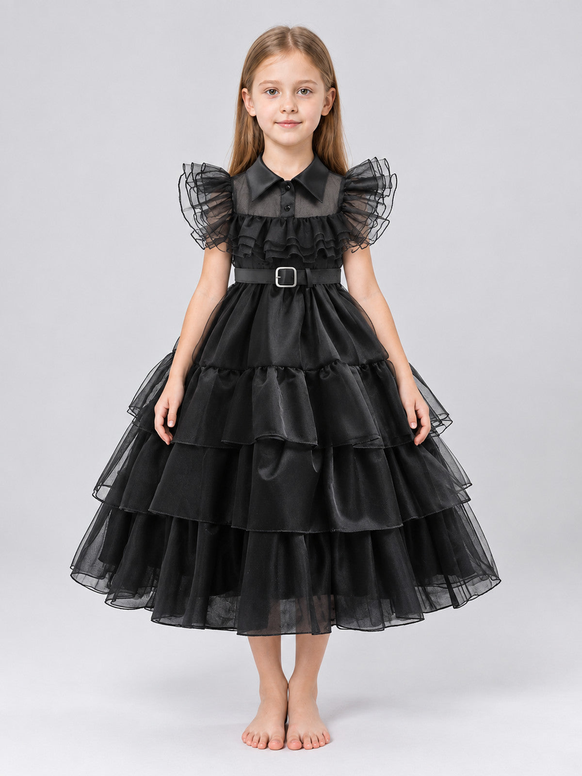 Girls' Dressy Dress with Full Skirt and Collar on-model view