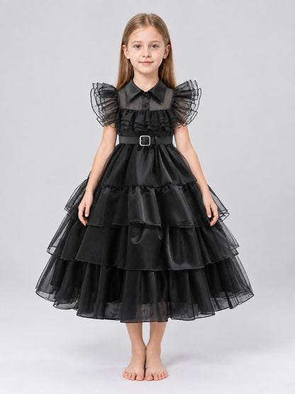 Girls' Dressy Dress with Full Skirt and Collar on-model view