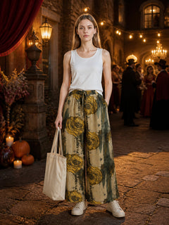 Palazzo Pants with Floral Print and Drawstring