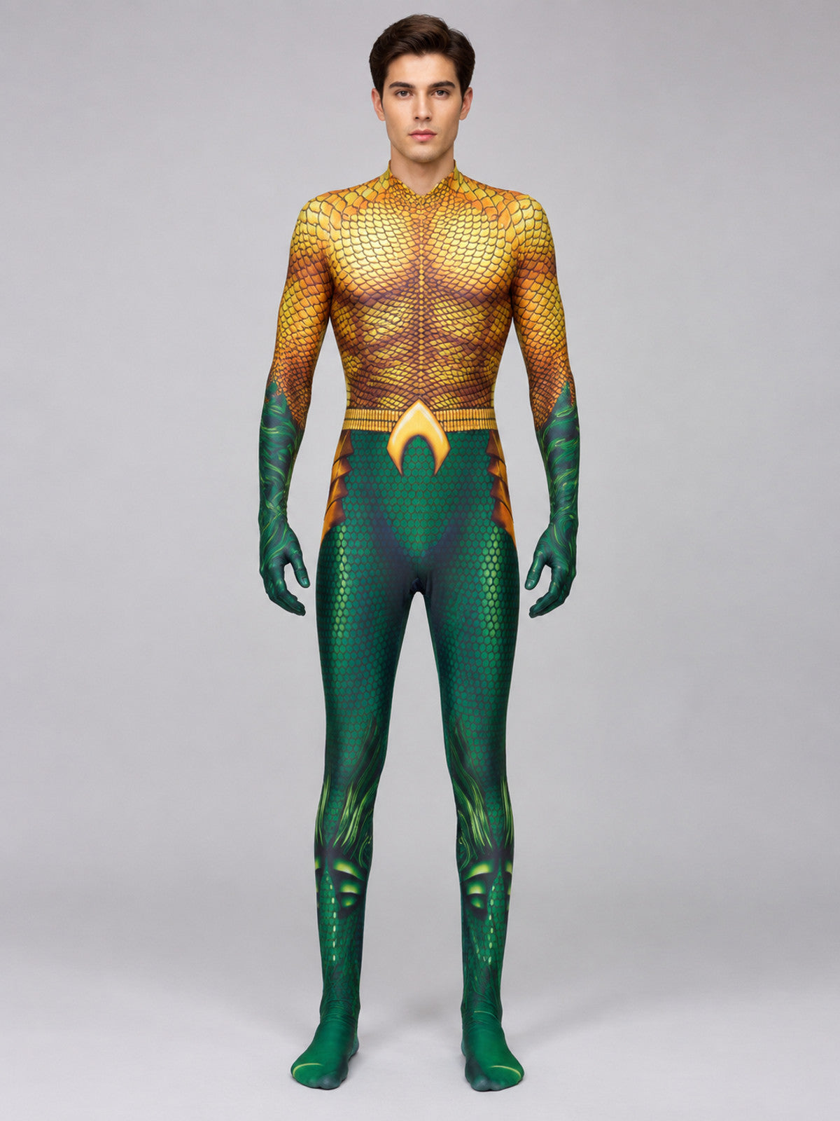 Aquaman Costume with Scale Pattern on-model view