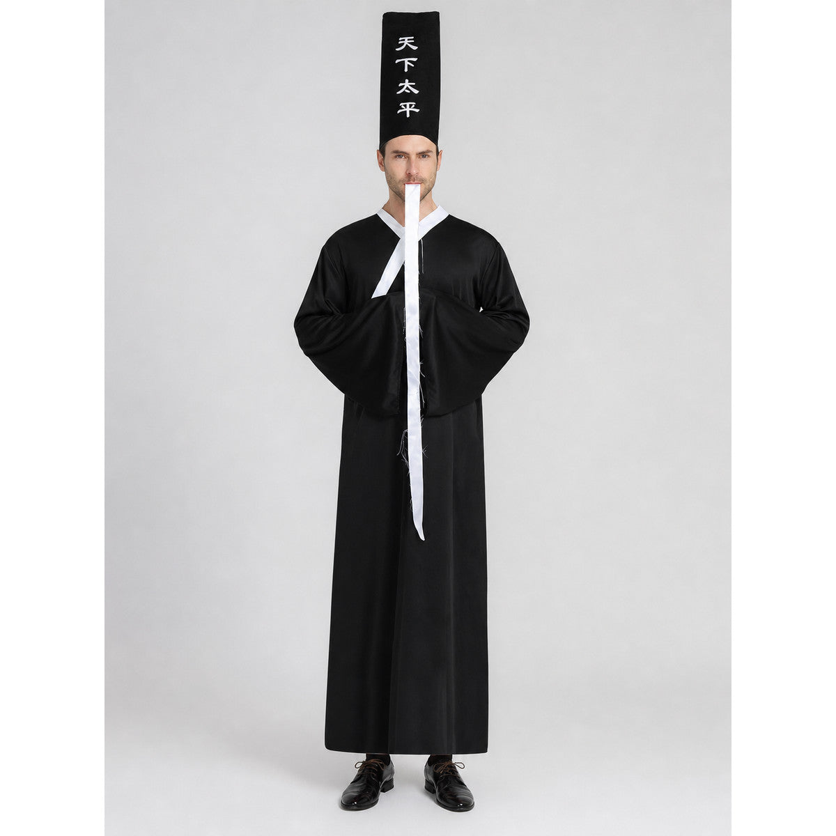Chinese-Style Zombie Costume with Black Hat on-model view