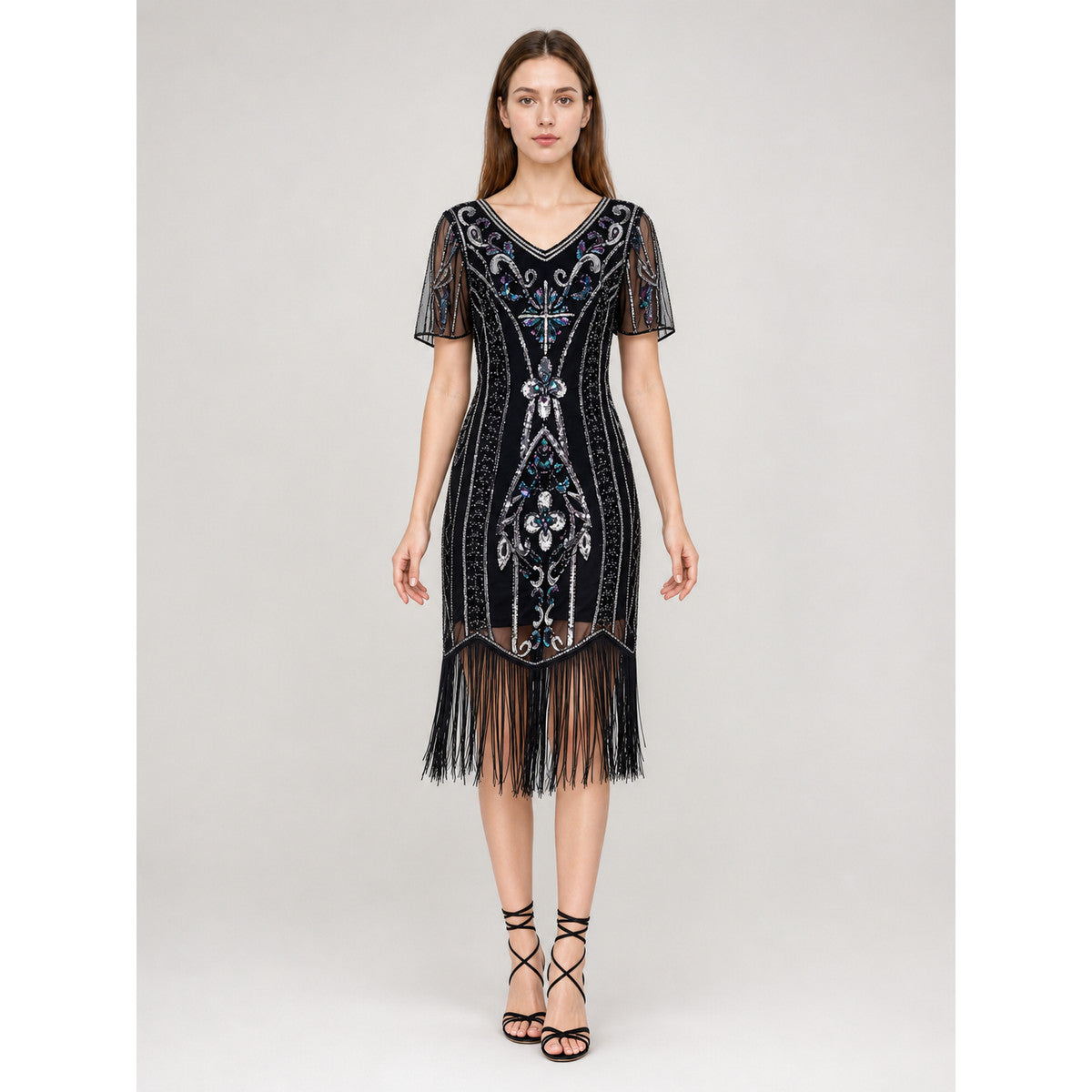 1920s-Style Sequin Fringe Dress