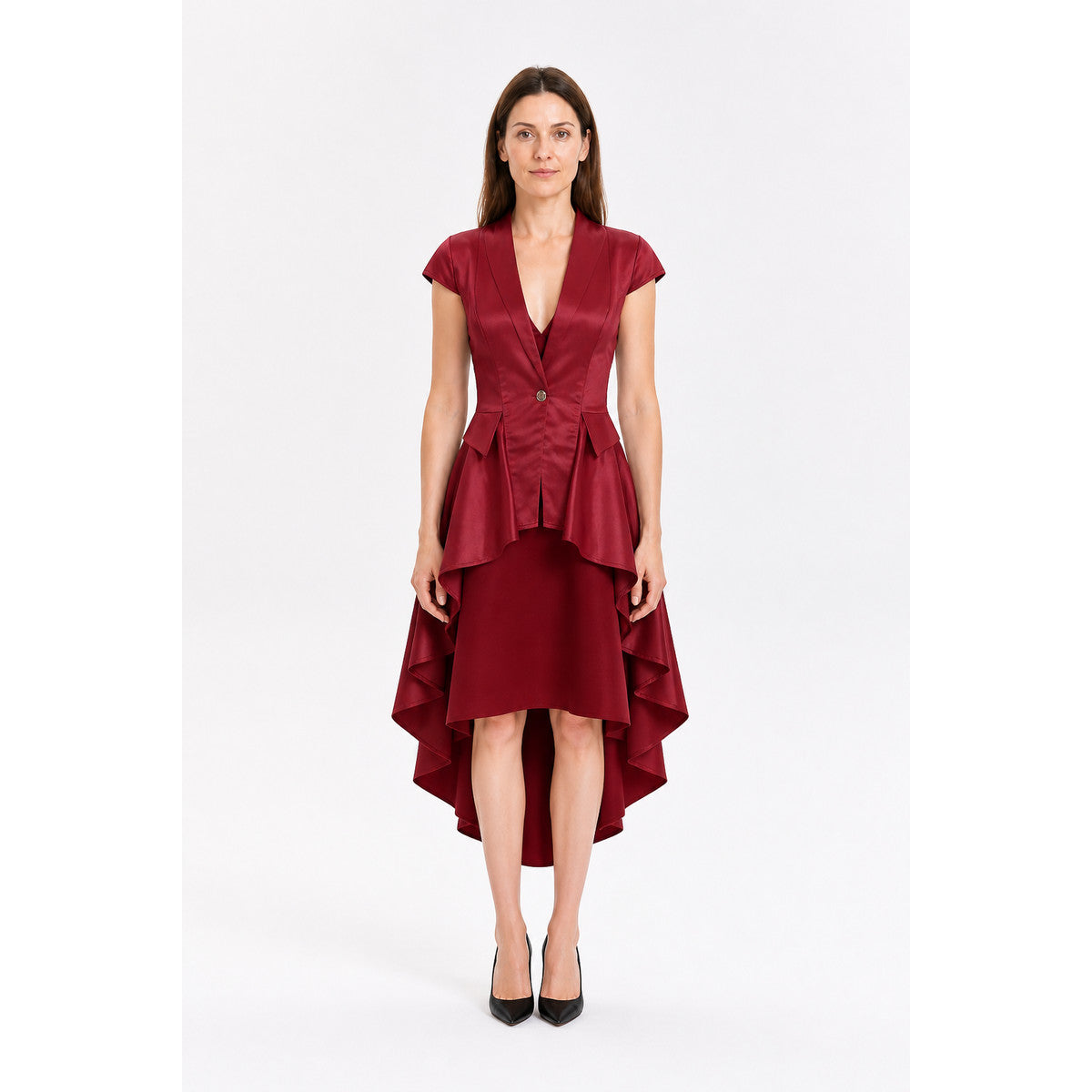 Burgundy tailcoat with tails and short sleeves main product view