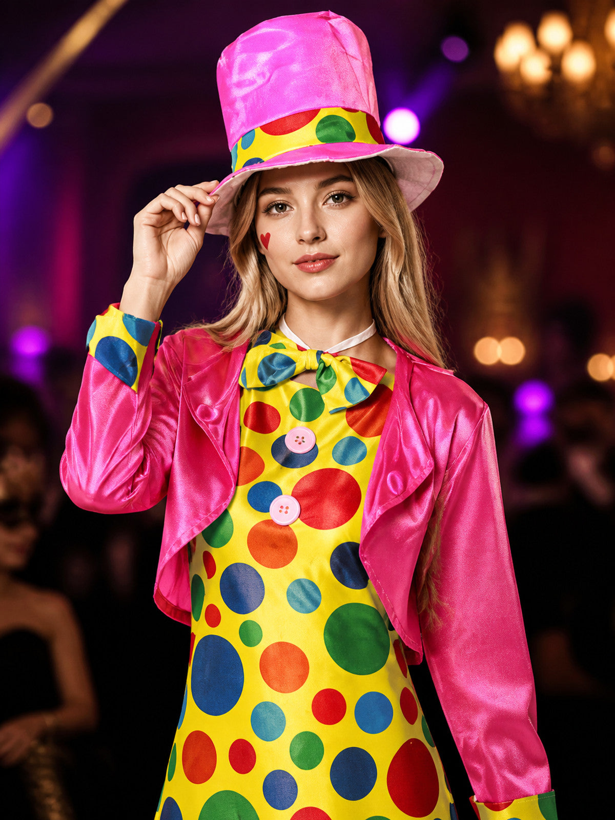 Clown Carnival Costume Dress Jumpsuit with Hat on-model view