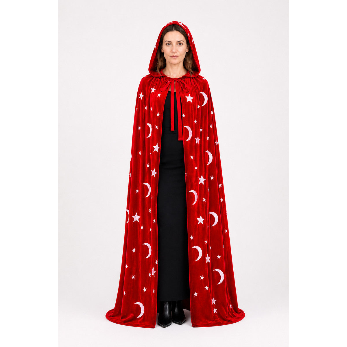 Red Hooded Cloak with Moon and Stars for Halloween main product view