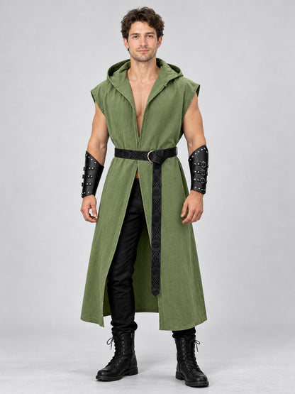 Olive Green Sleeveless Hooded Tunic with Zipper