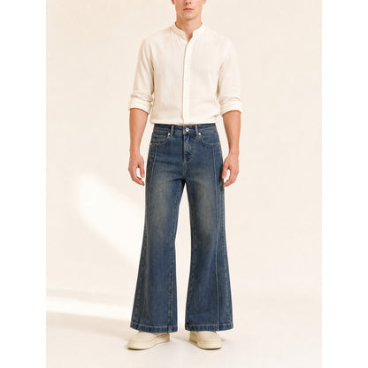 Wide-leg jeans with a faded effect on-model front view