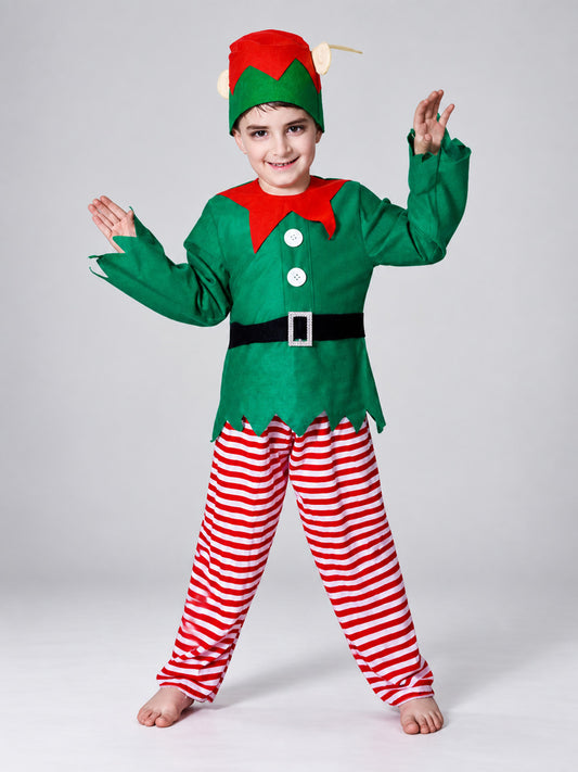 Children’s elf costume with hat on-model view