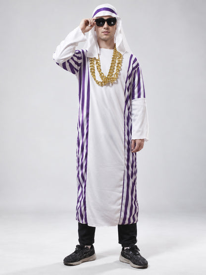 Carnival costume with purple stripes and headwear
