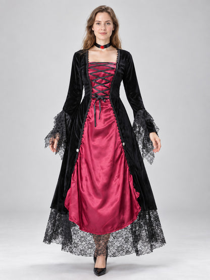 Black and Burgundy Carnival Dress with Lace and Lacing