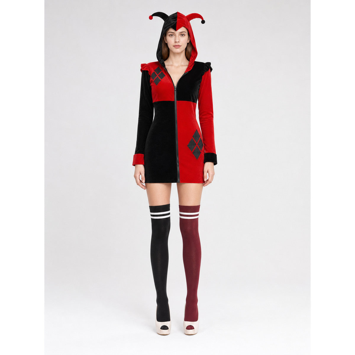 Clown Costume Hooded Dress for Halloween on-model view