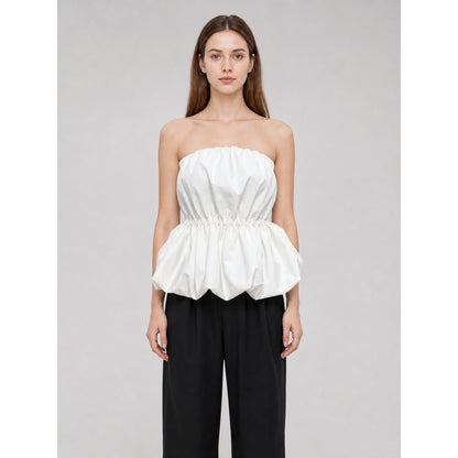 White Strapless Bustier Top with Draped Peplum