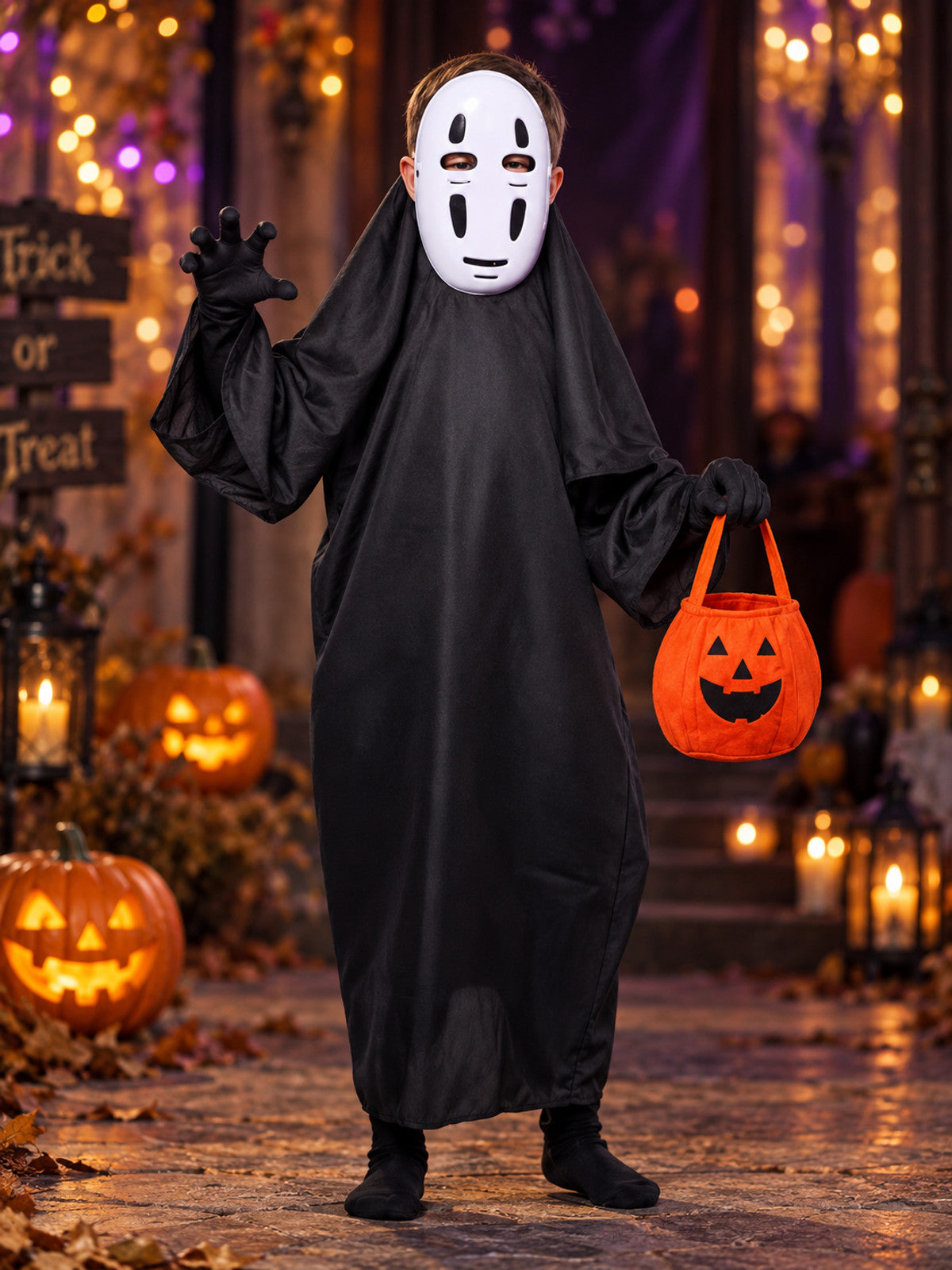 Kids' costume: robe, mask, gloves, bag