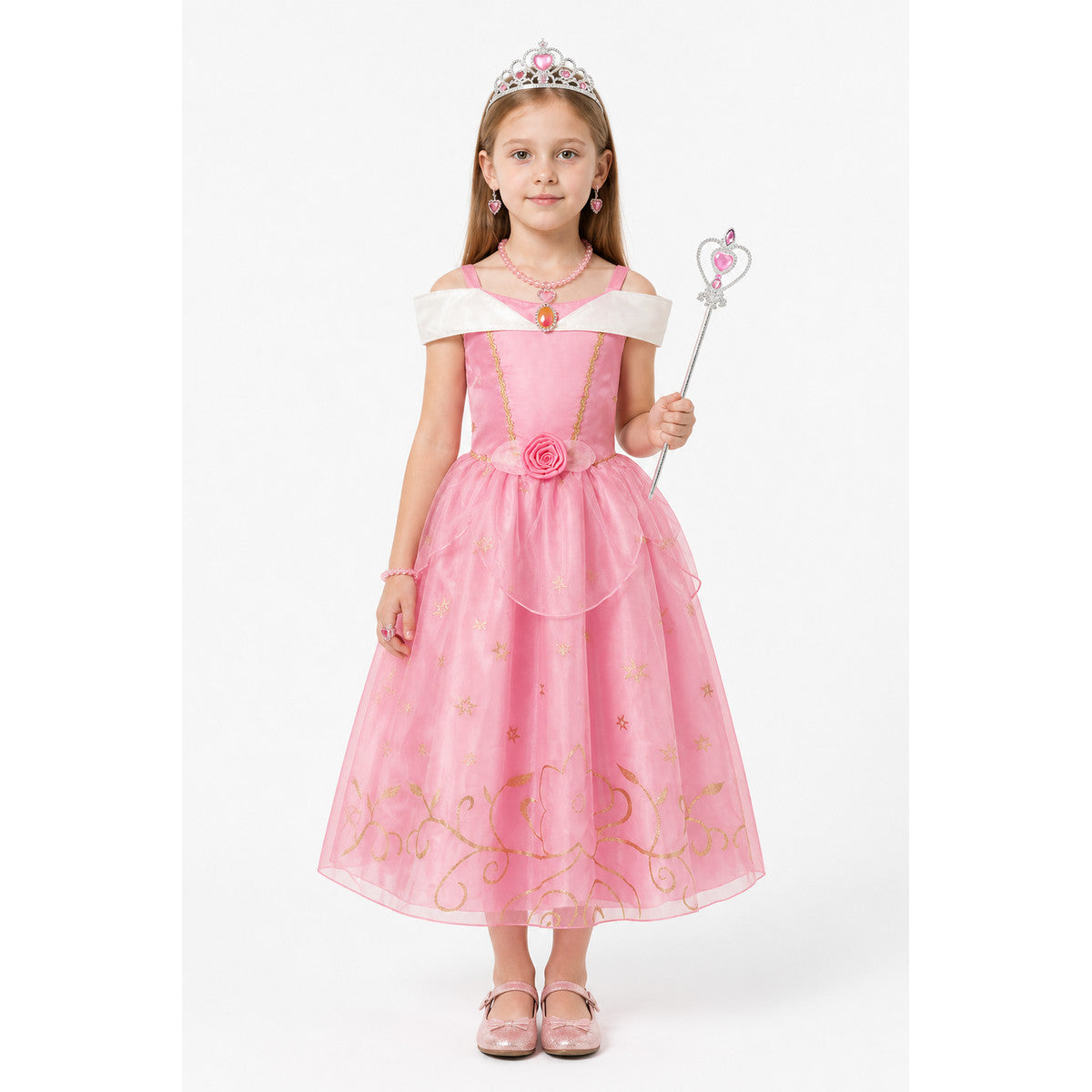 Pink Princess Costume with Crown and Magic Wand main product view