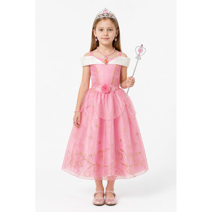 Pink Princess Costume with Crown and Magic Wand main product view