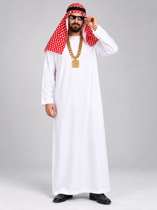 Arabic Clothing with Scarf, Glasses, and Chain on-model view
