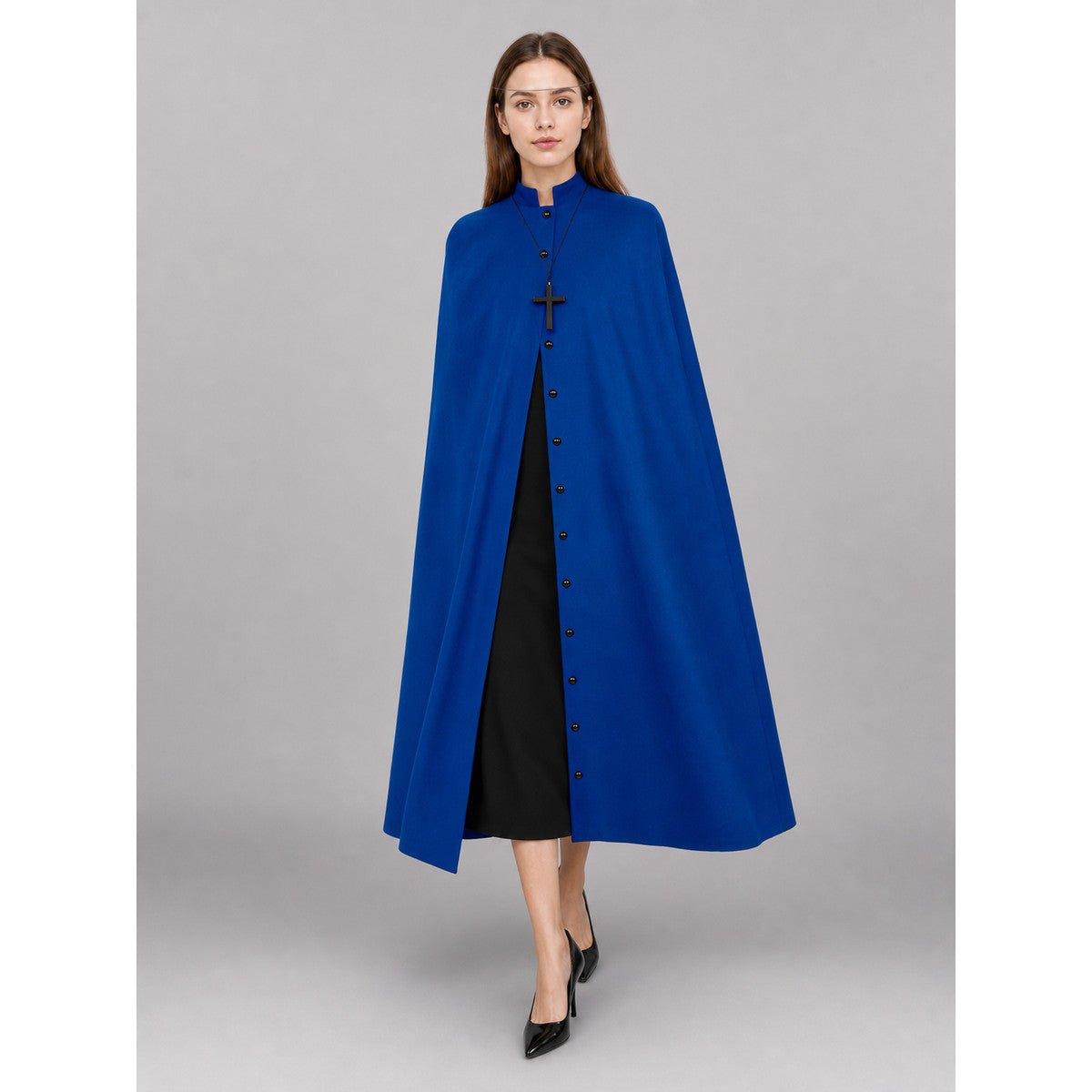 Long Blue Carnival Cloak with a Cross